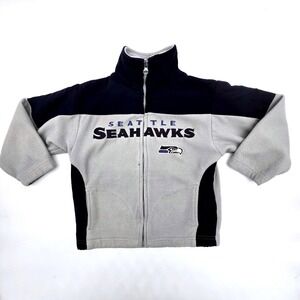 Vintage Seattle Seahawks Reebok Fleece Jacket Gray Navy Blue Full Zip Size 5/6